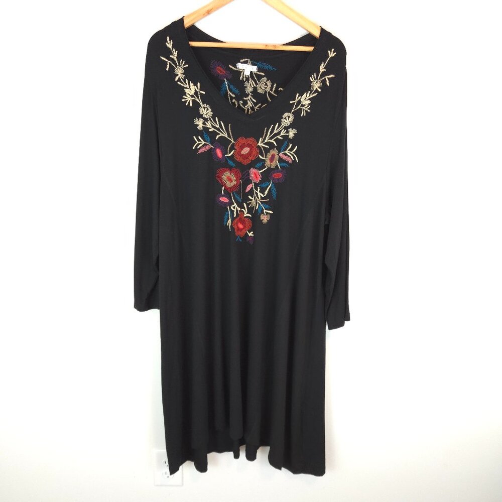 Caite Women's Black Embroidered Long Sleeve Dress - Picture 1 of 11